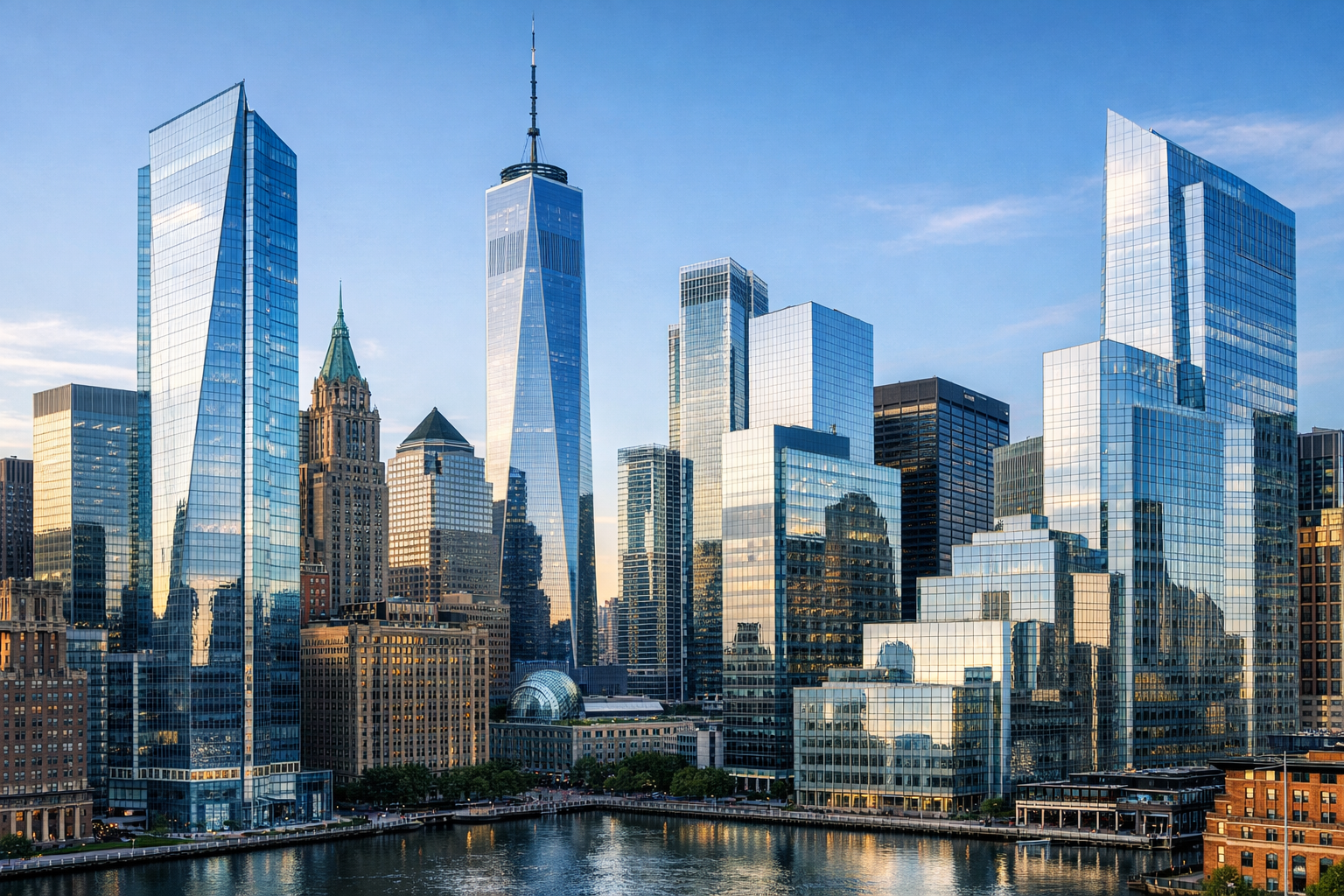 Hero Image  Northeast Glass SkylineConceptA wide architectural photograph of a New York City or Northeast skyline emphasizing modern glass faades and-1